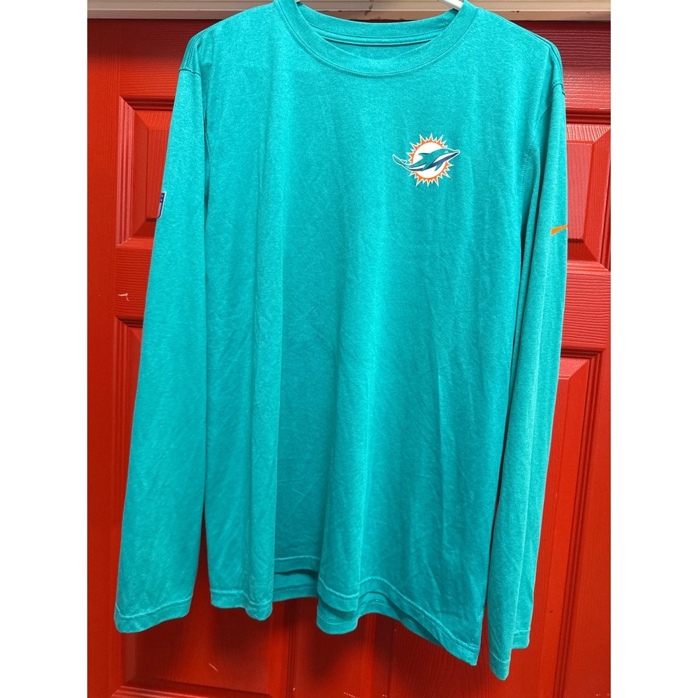 Nike Miami Dolphins NFL Long Sleeve Performance Shirt Aqua Teal Mens Large